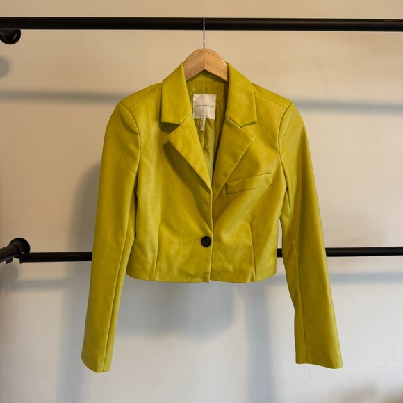 Avec Les Filles Jackets & Blazers - Anthropologie Avec Les Filles Yellow Faux Leather Cropped Blazer XS